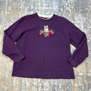 Vintage 90’s Classic Elements Embroidered Cat Apples Purple Grandma Sweatshirt L